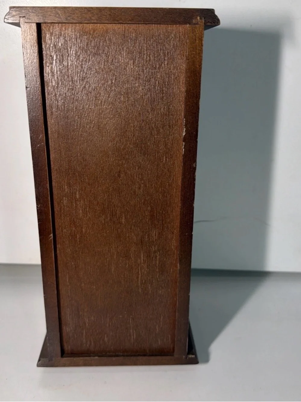 Wood-Finish Brown Jewelry Cabinet with Etched Glass Door